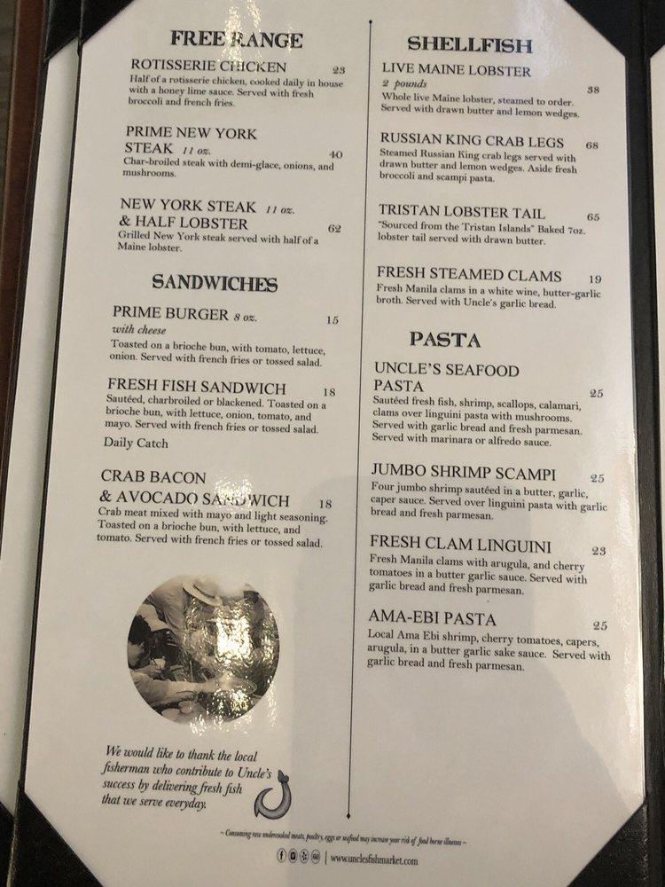 Menu at *PIER 38 LOCATION CLOSED PERMANENTLY* Uncle's Fish Market