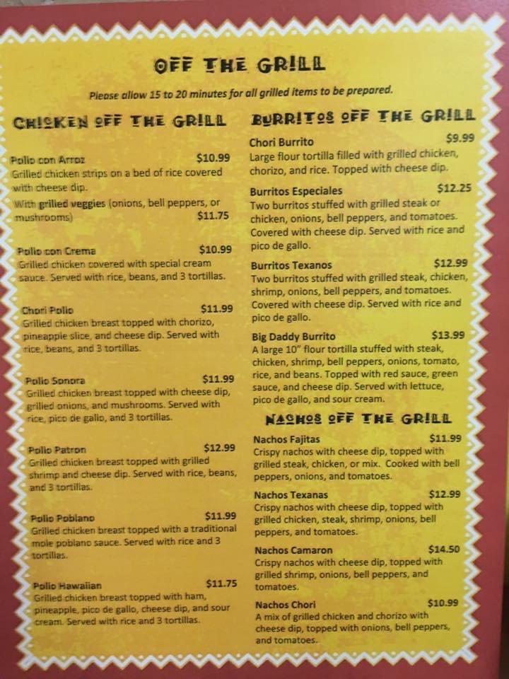 Menu at Mi Tequila Mexican Restaurant, Lewisburg, 584 Airport Rd