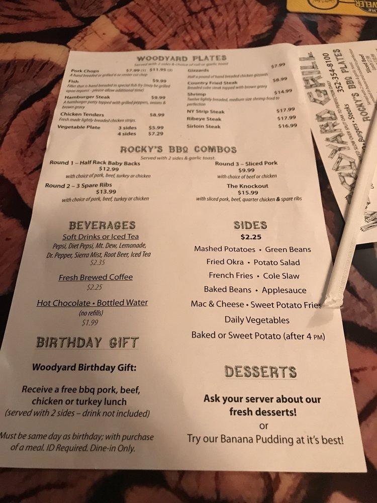 Menu at Woodyard Grill BBQ, Newberry
