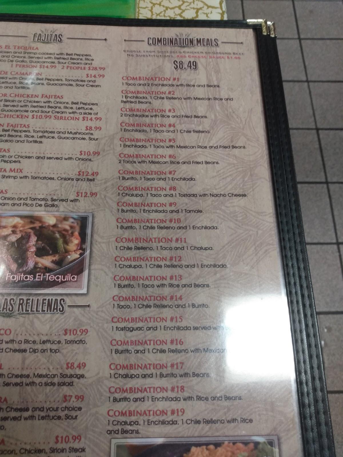 Menu at El Tequila restaurant, Antigo