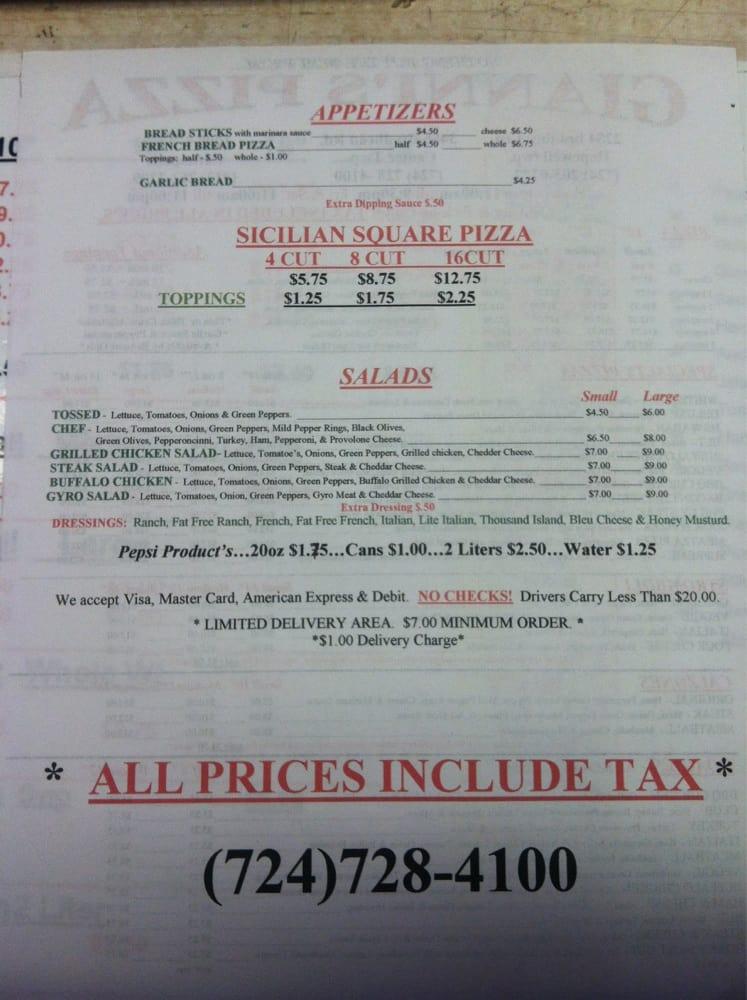 Menu at Gianni's Pizza - Center Twp. pizzeria, Monaca