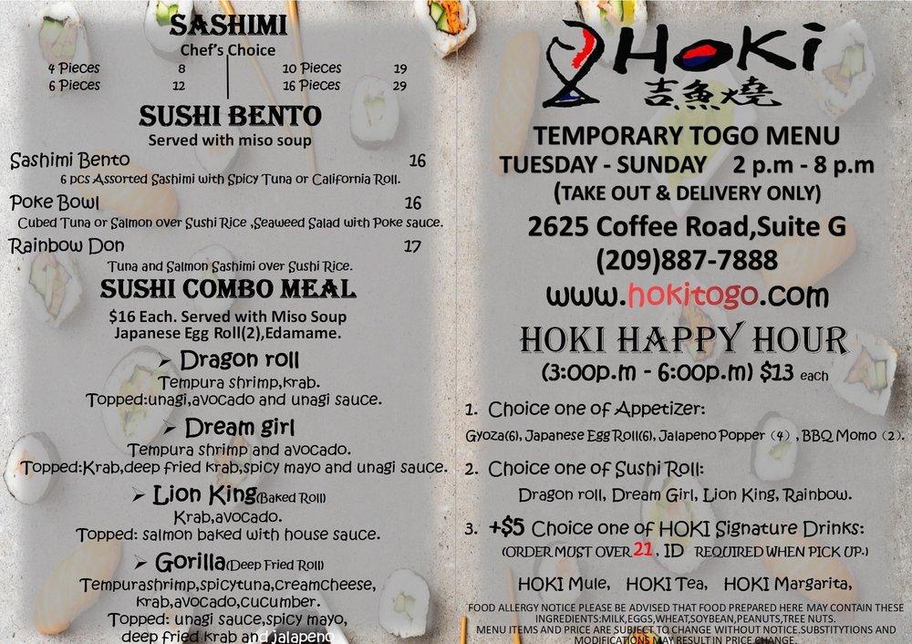 Hoki Korean Bbq Japanese Cuisine Menu