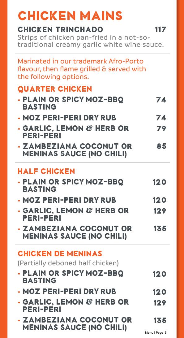 Menu at Mozambik Nelspruit restaurant, Nelspruit
