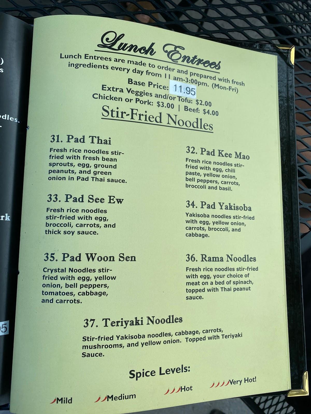 Suchada's Thai Cuisine LLC menu