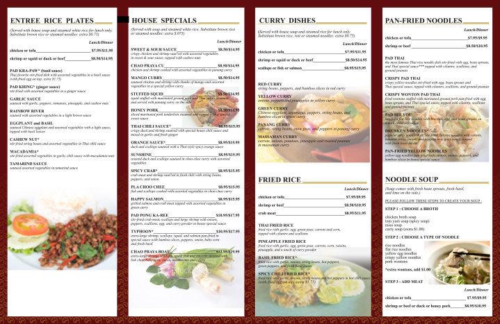 Menu at Thai Chili restaurant, Salem