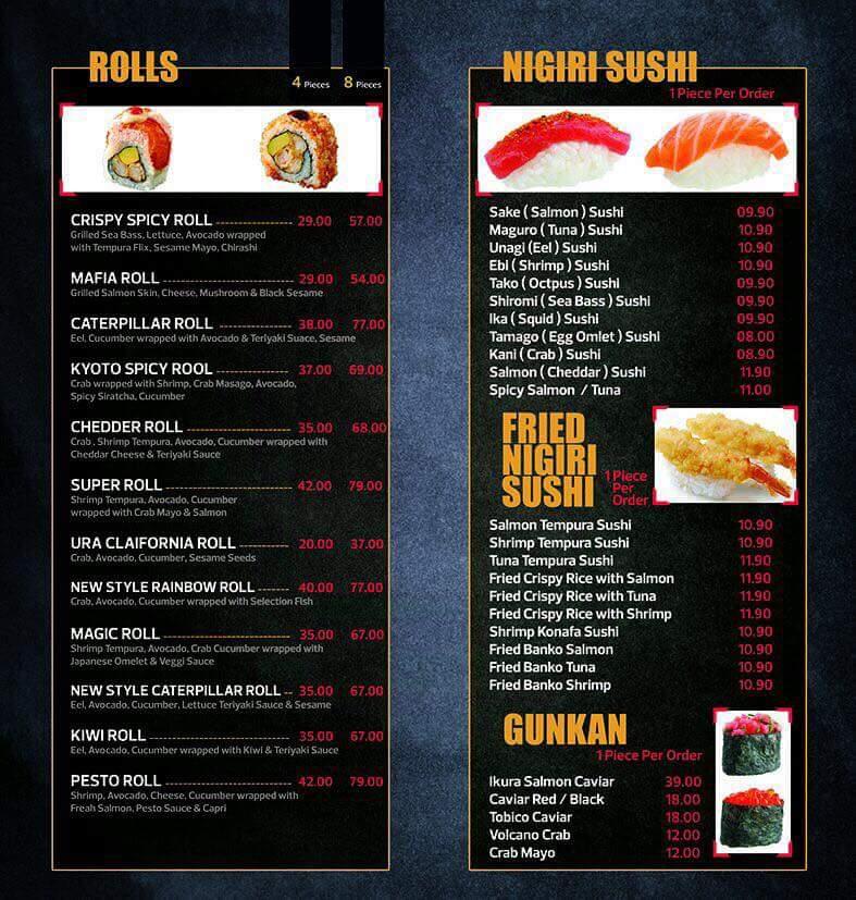 Menu at Kyoto Sushi Restaurant, Sheikh Zayed City