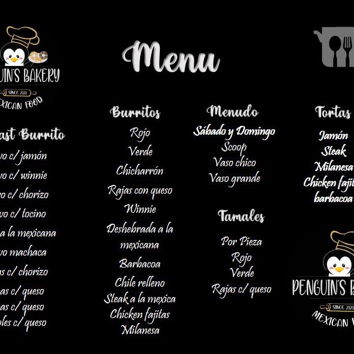 Menu at Penguin’s Bakery, El Paso
