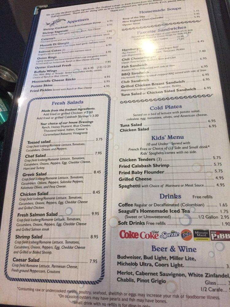 Menu At Seagull's Grill Steakhouse, Lancaster