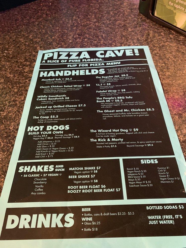 Menu at Pizza Cave pizzeria, Jacksonville