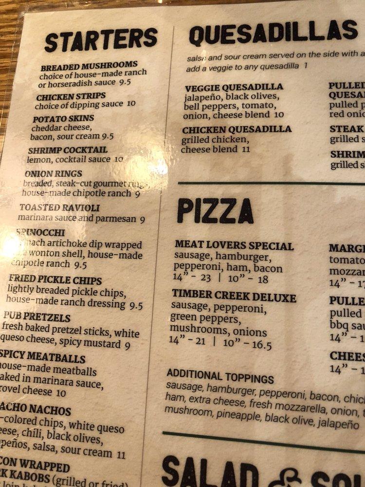 Menu at Timber Creek Grill pub & bar, Dardenne Prairie