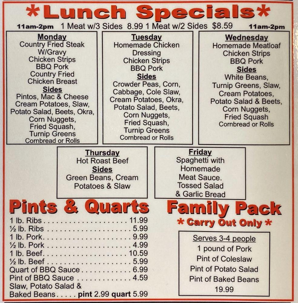 Menu at Bailey's BarBQue, Ringgold