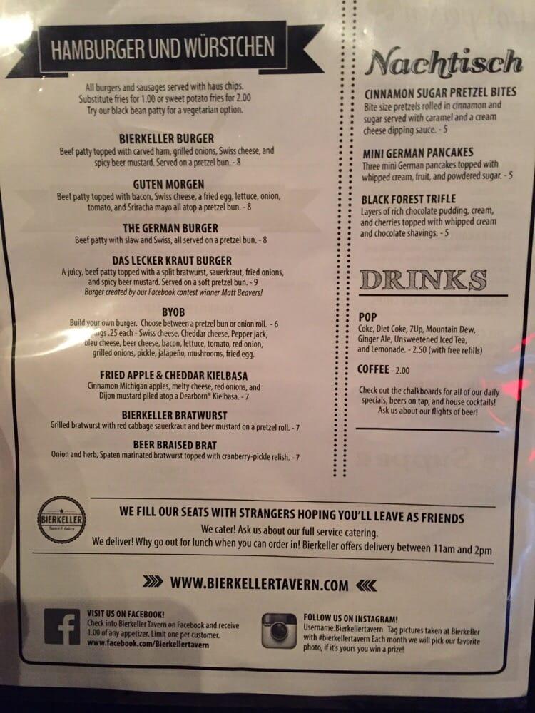 Menu at Bierkeller Tavern & Eatery pub & bar, Taylor