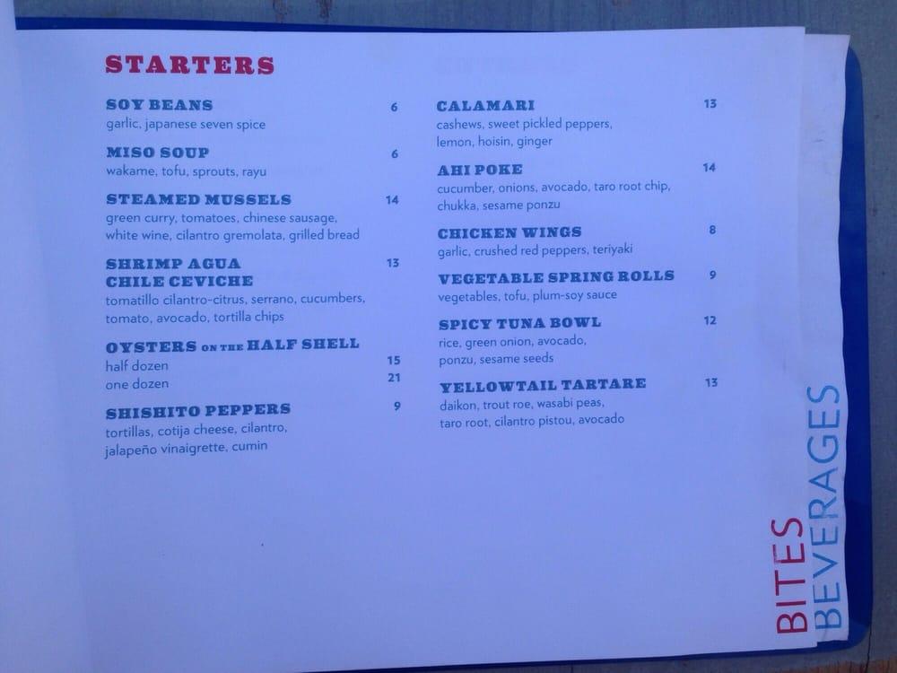 Menu at Cannonball restaurant, San Diego