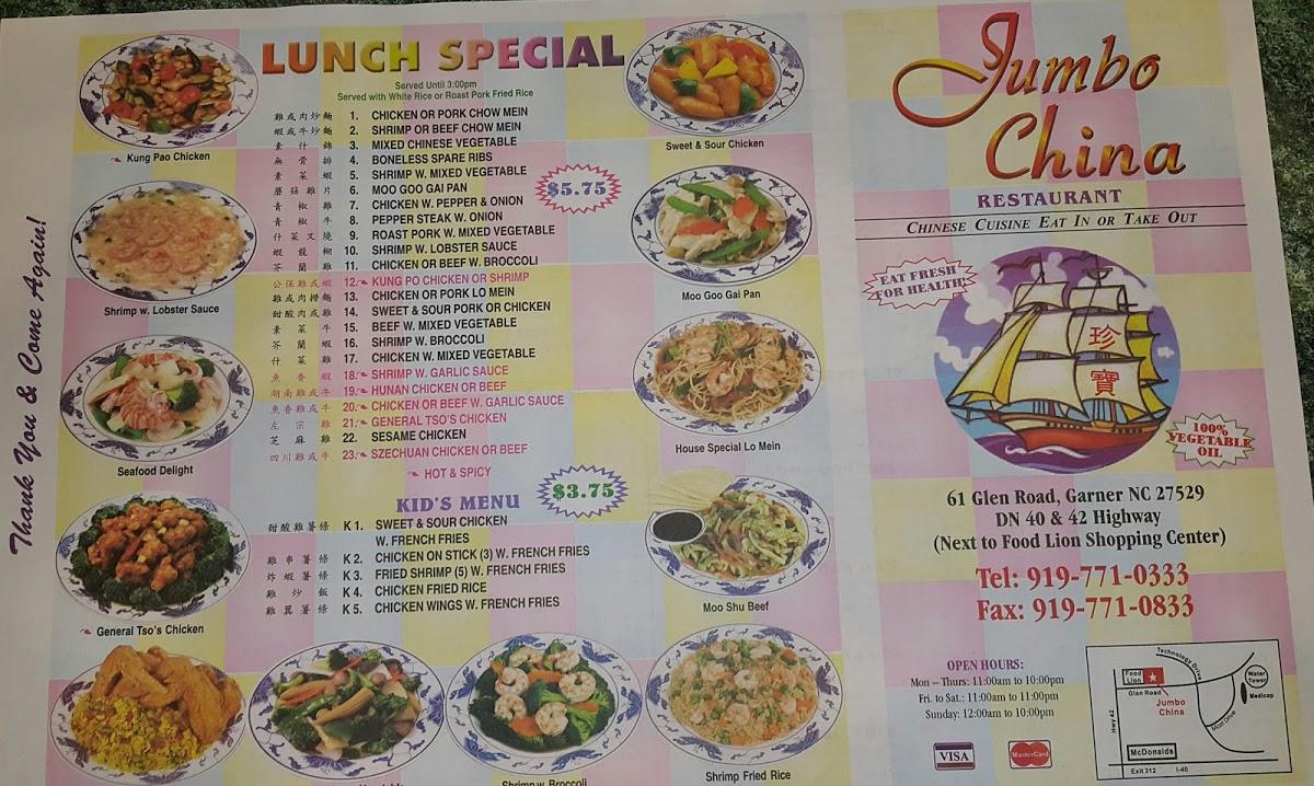 Menu at Jumbo China Restaurant, Garner, 61 Glen Rd