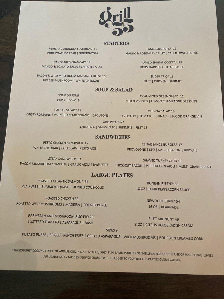 Menu at Grill 55 restaurant, Las Vegas