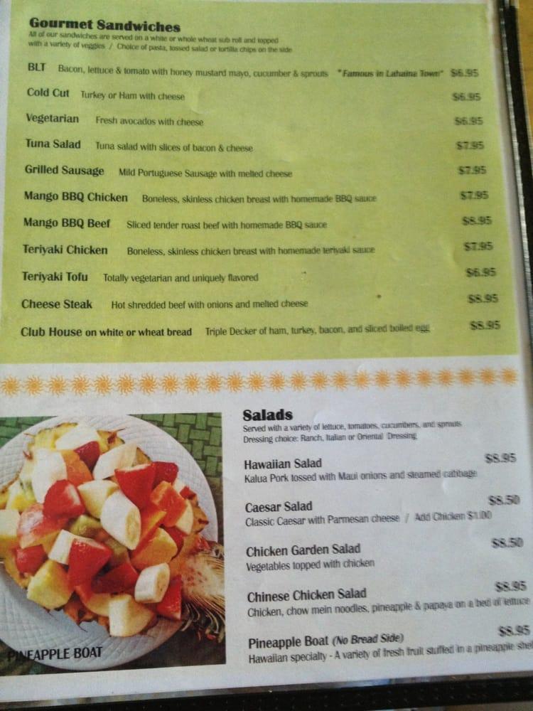 Menu at Sunrise Cafe, Lahaina