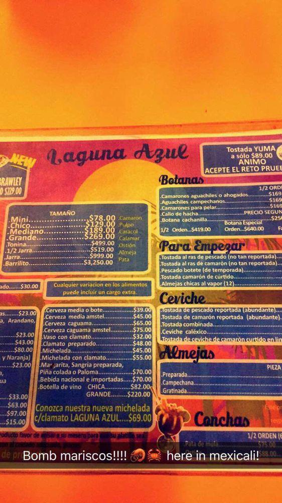 Carta del restaurante Laguna Azul, Mexicali, Calz Independencia 823