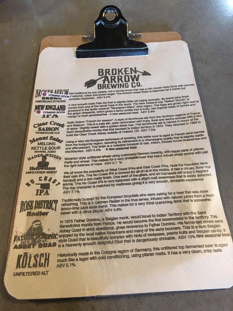 Menu at Broken Arrow Brewing Company, Broken Arrow