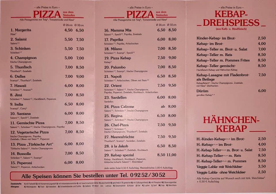 Speisekarte von Orient Pizza Express, Helmbrechts