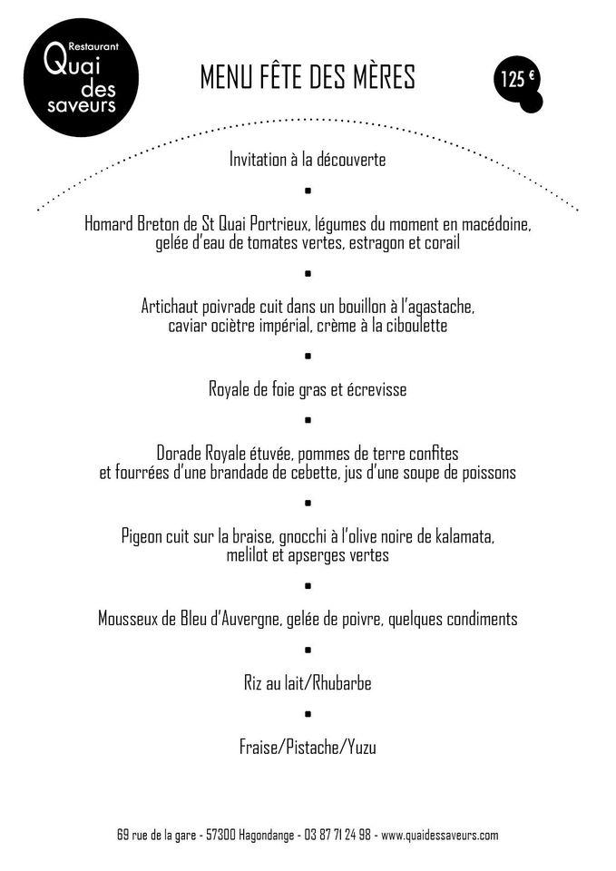 Menu au Quai des Saveurs restaurant, Hagondange