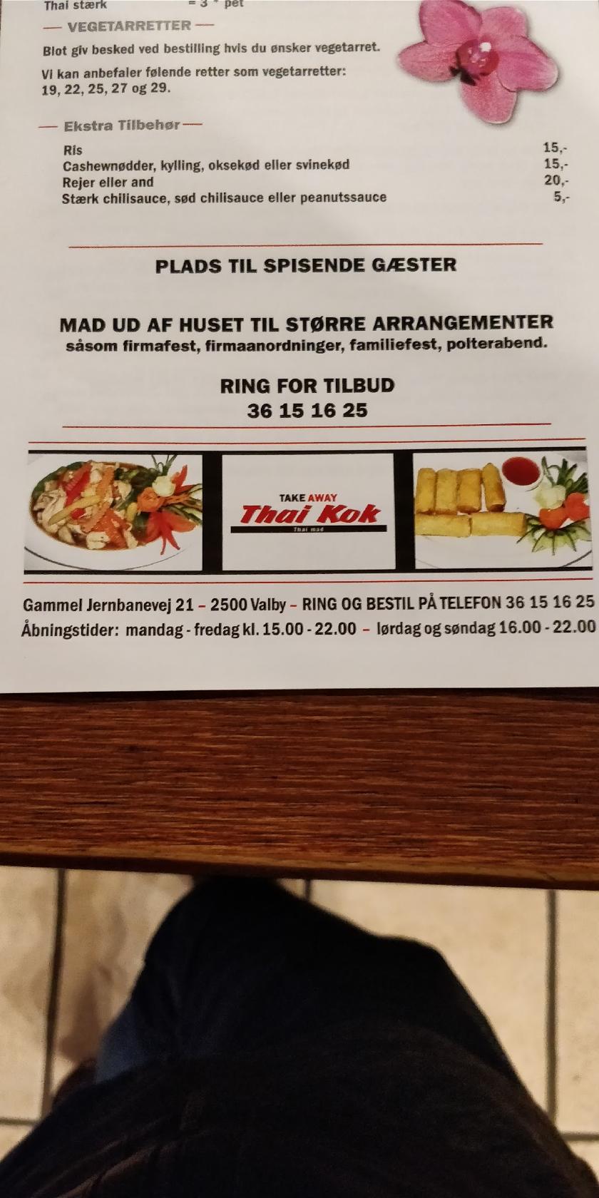 Speisekarte Von Thai Kok Restaurant, Kopenhagen, Gammel Jernbanevej 21