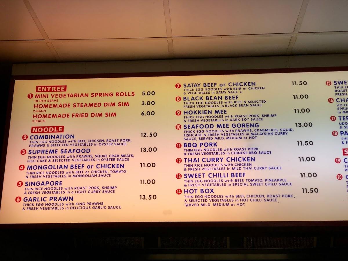 Menu at Naturally Noodle restaurant, Maryborough