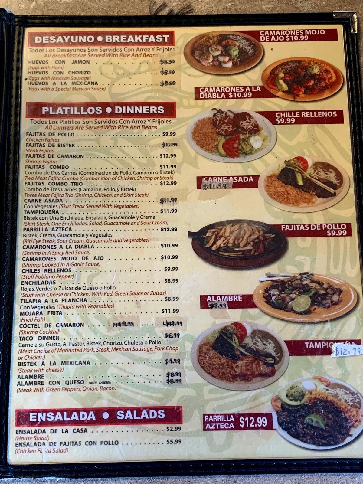 Menu at Taqueria Parrilla Azteca restaurant, Hanover Park