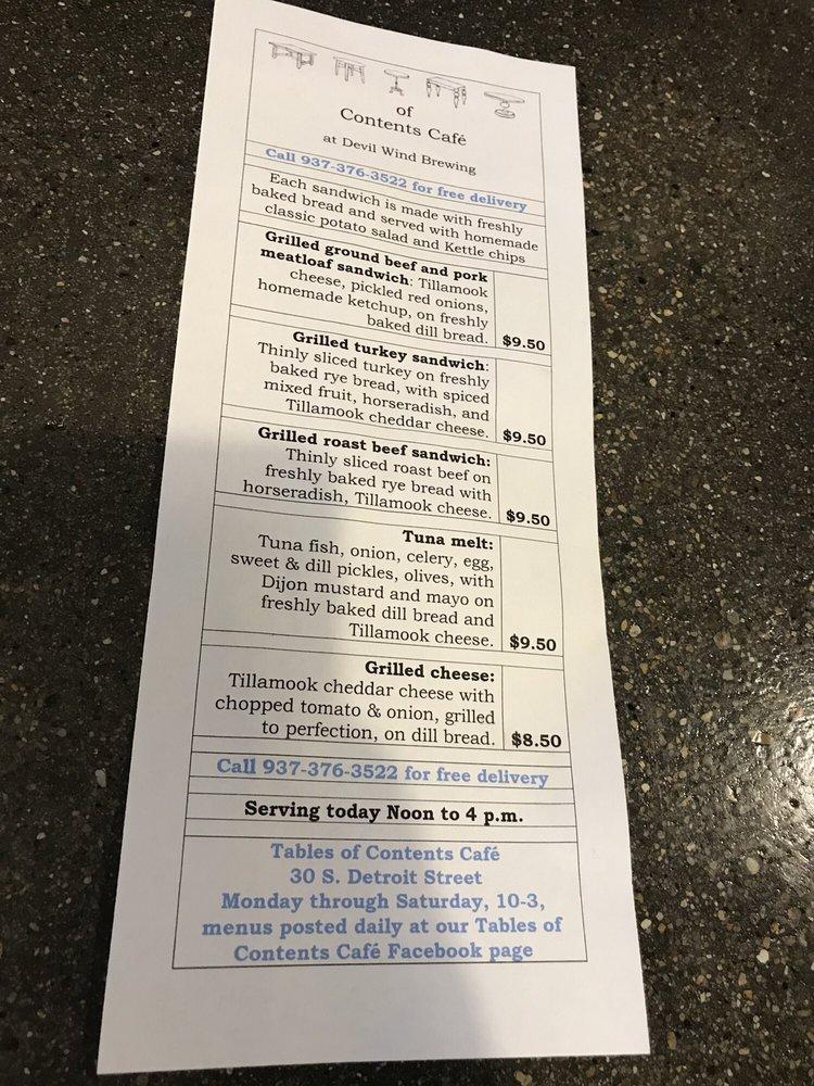 Menu at Devil Wind Brewing restaurant, Xenia