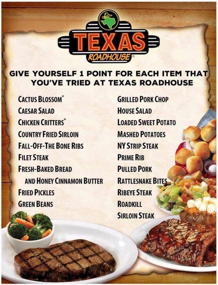 Menu at Texas Roadhouse BBQ, Abilene