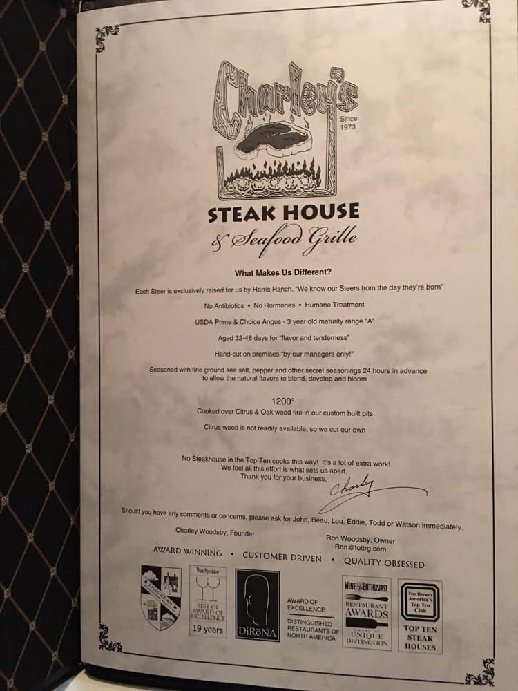 Menu at Charley's Steak House steakhouse, Kissimmee, Parkway Blvd