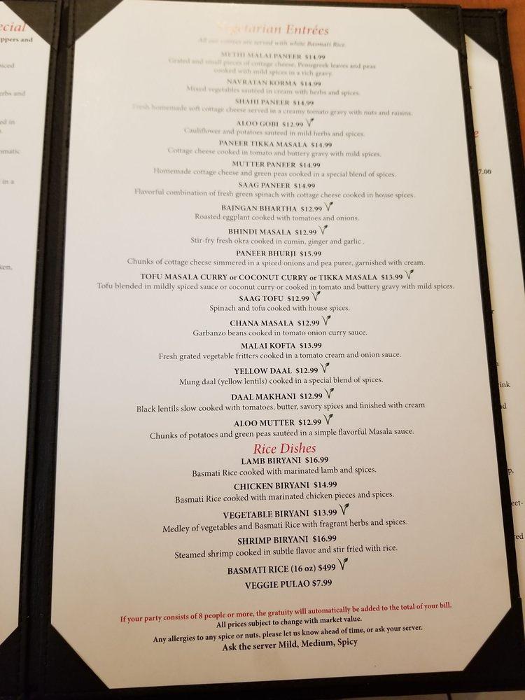Menu at Spice of India restaurant, Hesperia
