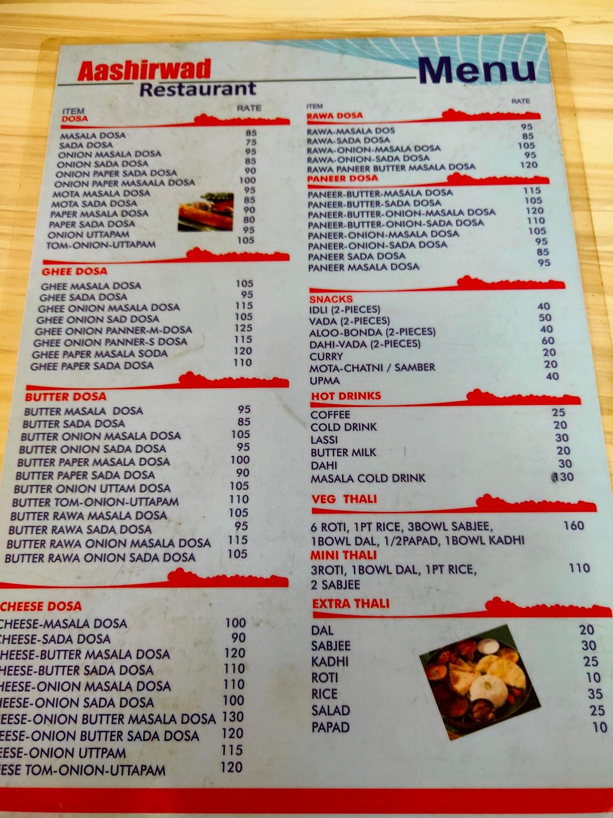 Menu at Aashirwad Restaurant, Jamshedpur