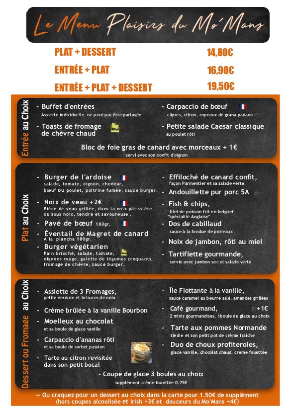 Menu au L' ardoise du Mo'Mans restaurant, Le Mans