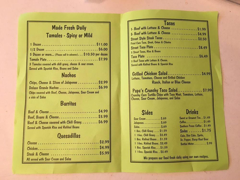 Menu At Papa B's Tamales Restaurant, Bay Saint Louis