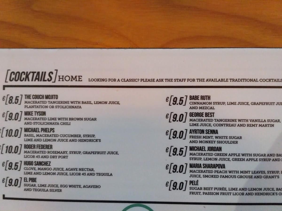 Menu em The Couch Sports Bar, Lisboa