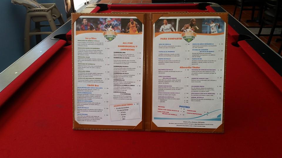Menu at La Cantina Sports Bar, Puerto Vallarta, Villa del Palmar Resort