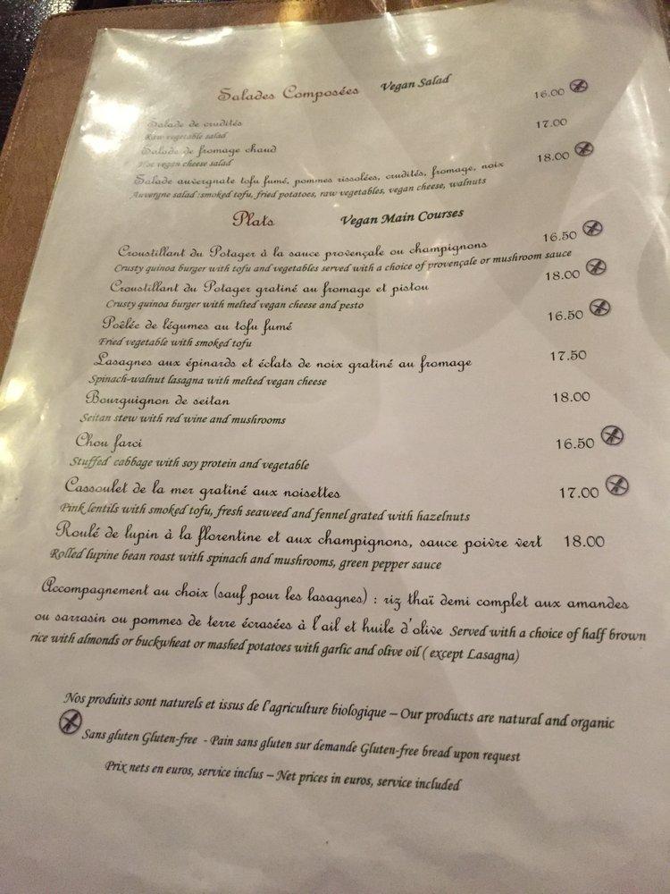 Menu at Le Potager du Marais a emporter restaurant, Paris