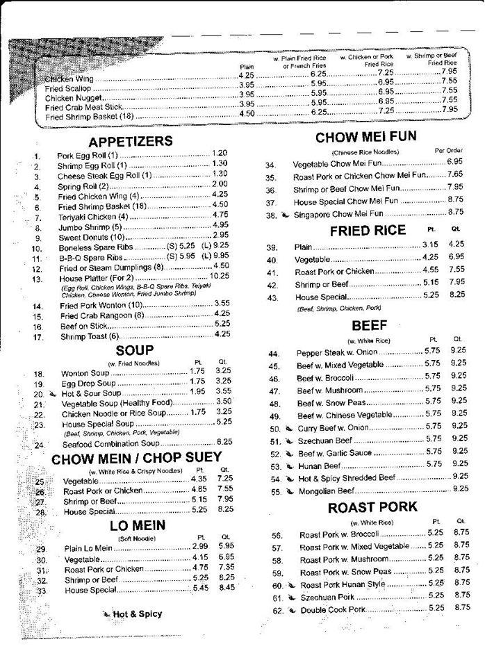 Menu at New China Chinese Restaurant, Powhatan, Academy Rd