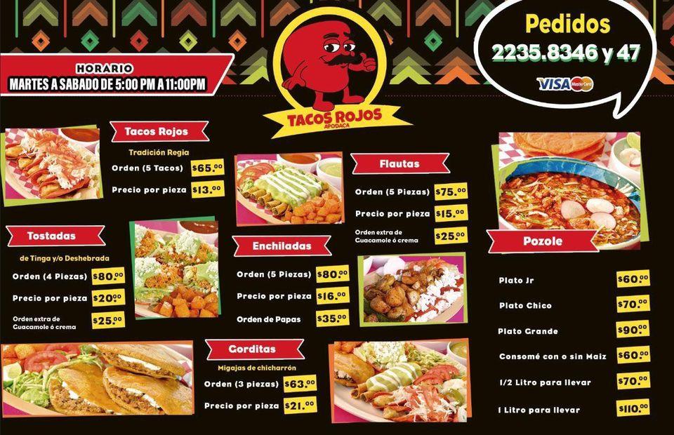 Carta del restaurante Tacos Rojos Apodaca Apodaca Jazmín 446