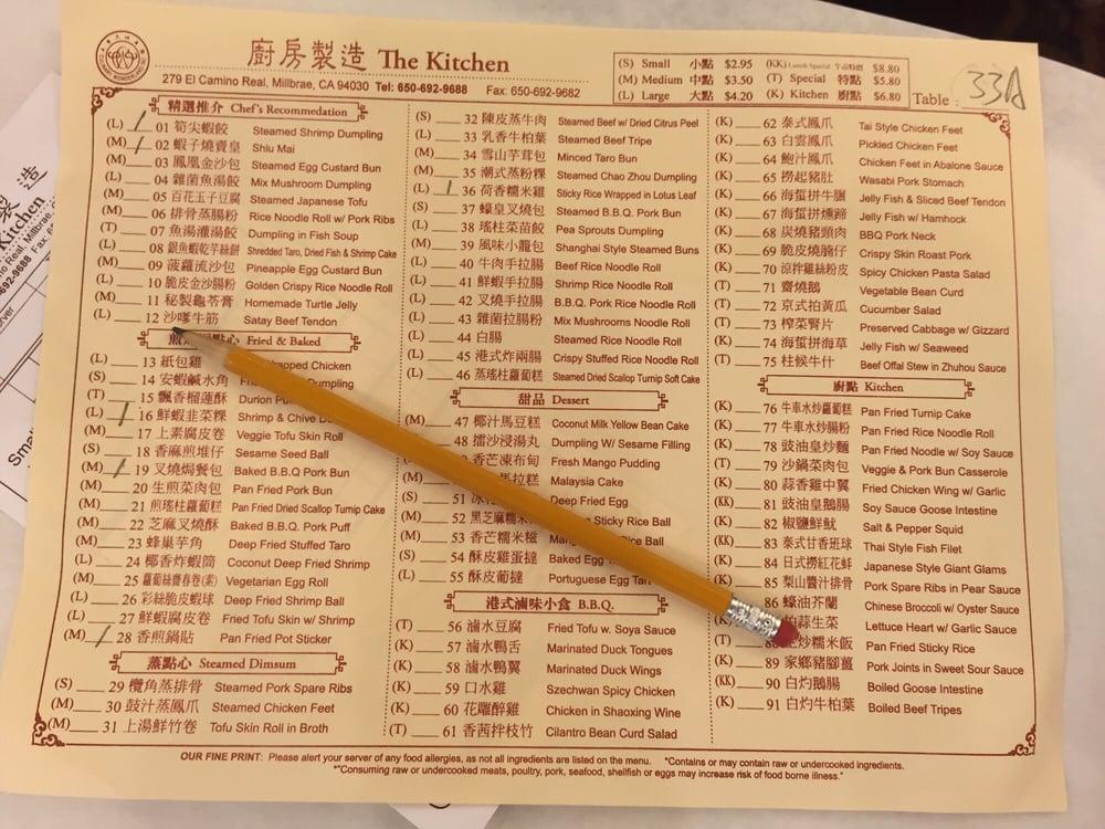 Menu at The Kitchen restaurant, Millbrae