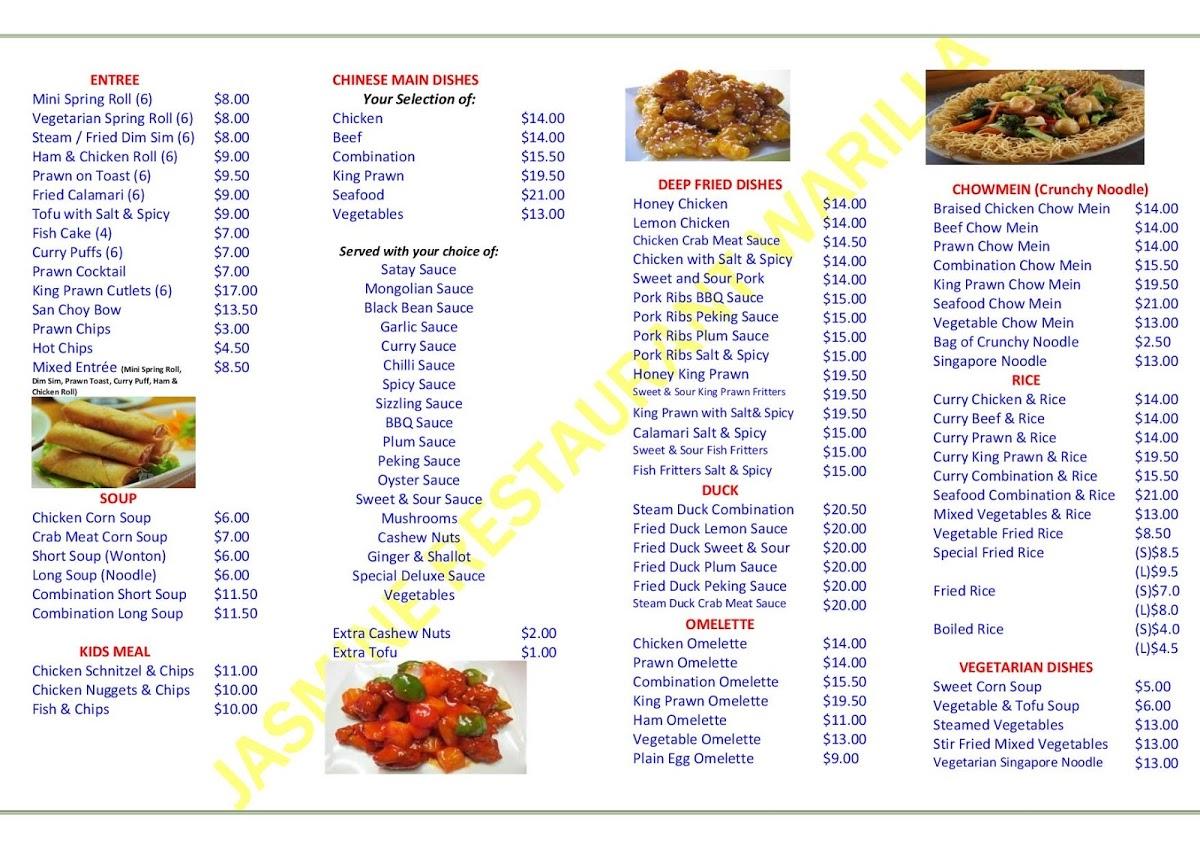 Menu at Jasmine Chinese Restaurant, Warilla