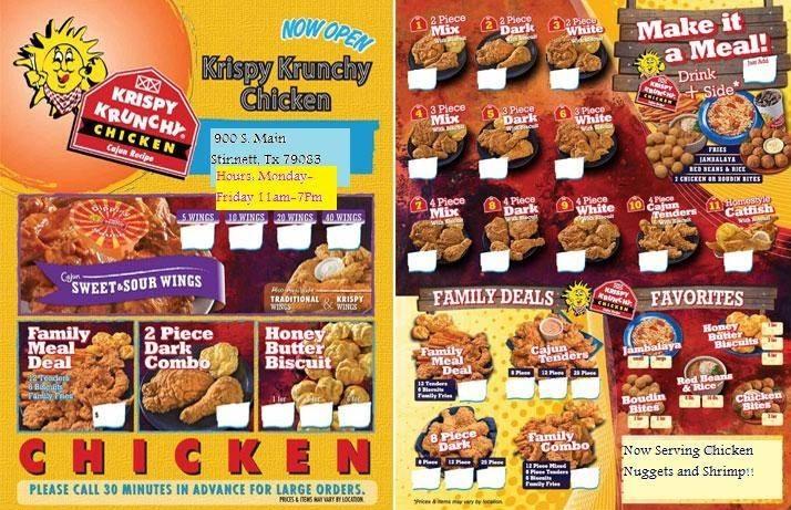 Menu at Krispy Krunchy Chicken restaurant, Stinnett