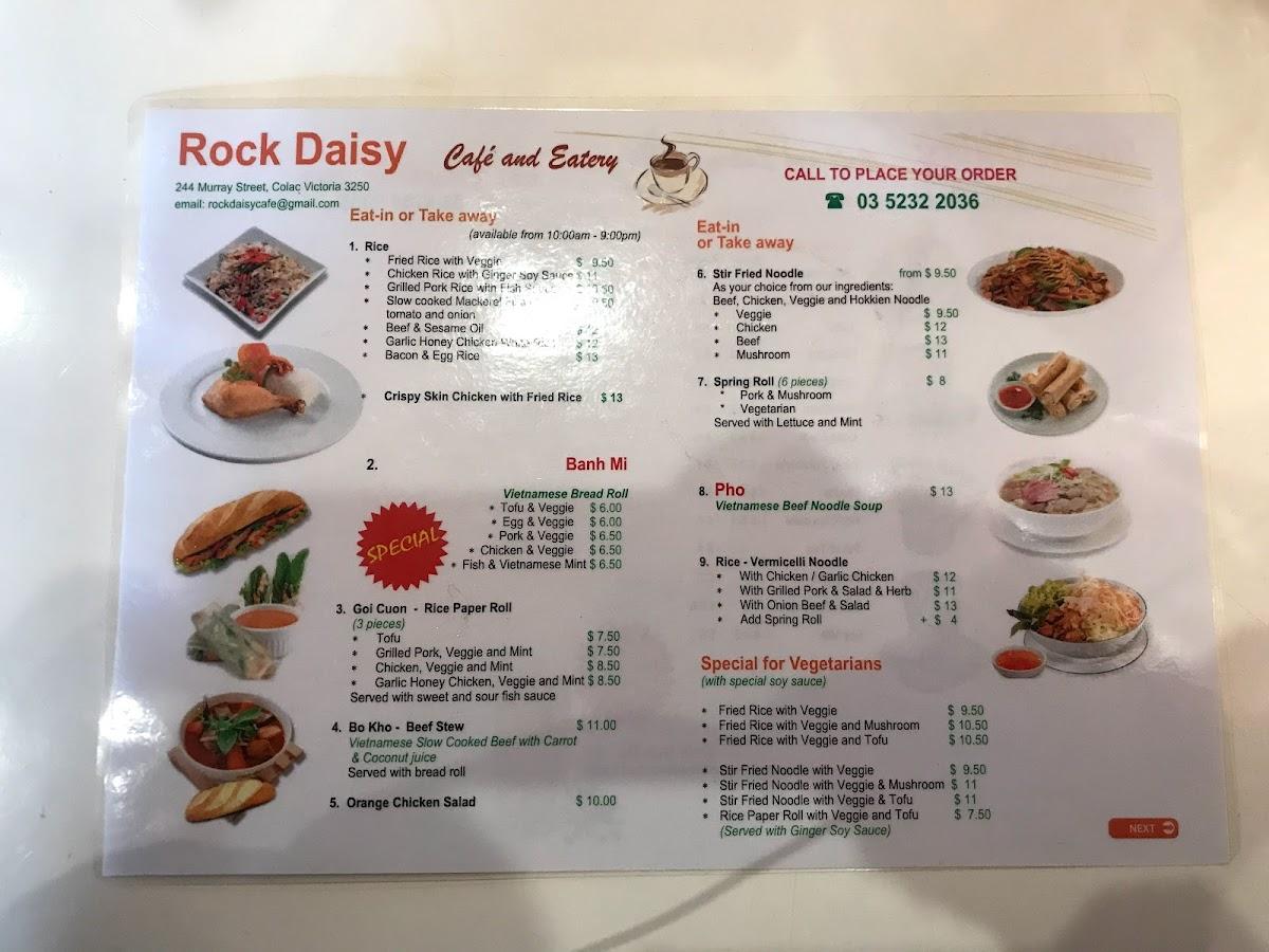 Menu at Rock Daisy Cafe & Eatery, Colac