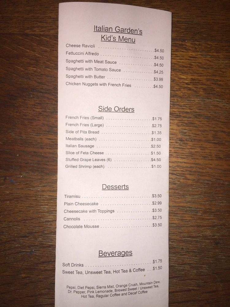 Menu at Italian Garden pizzeria, Winnsboro
