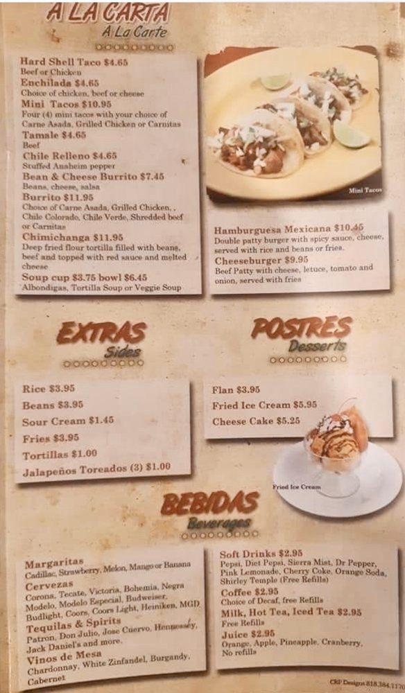 Menu at La Cabana Restaurant, Acton