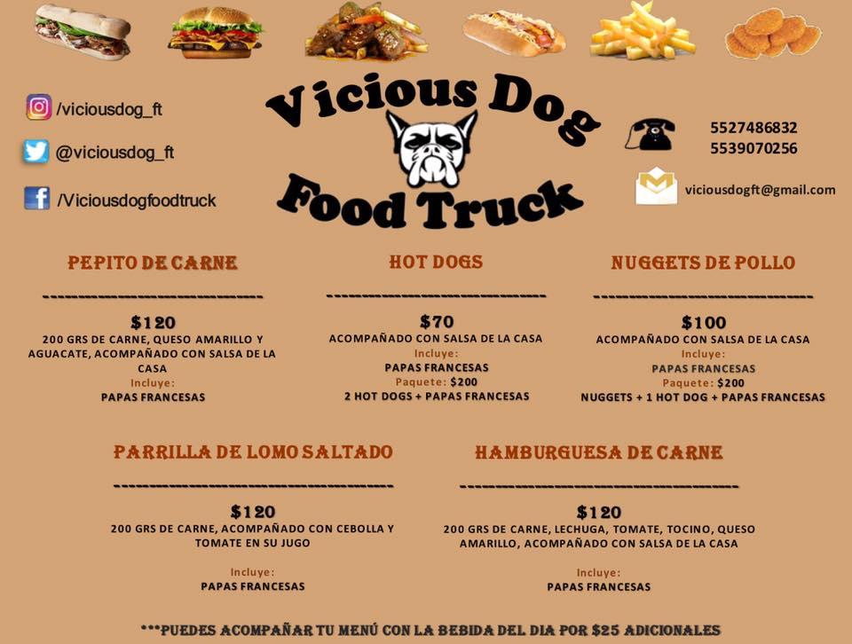 Menu at Vicious Dog Food Truck restaurant, Mexico City