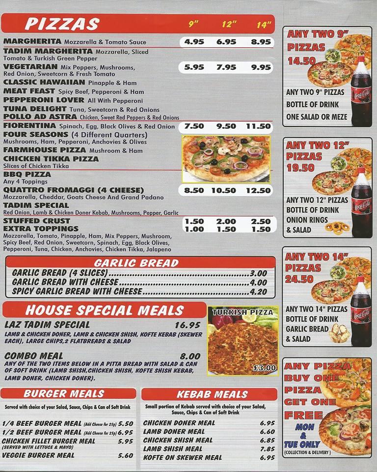 Menu at Laz Tadim Fish & Chips & Kebab House fast food, Reading