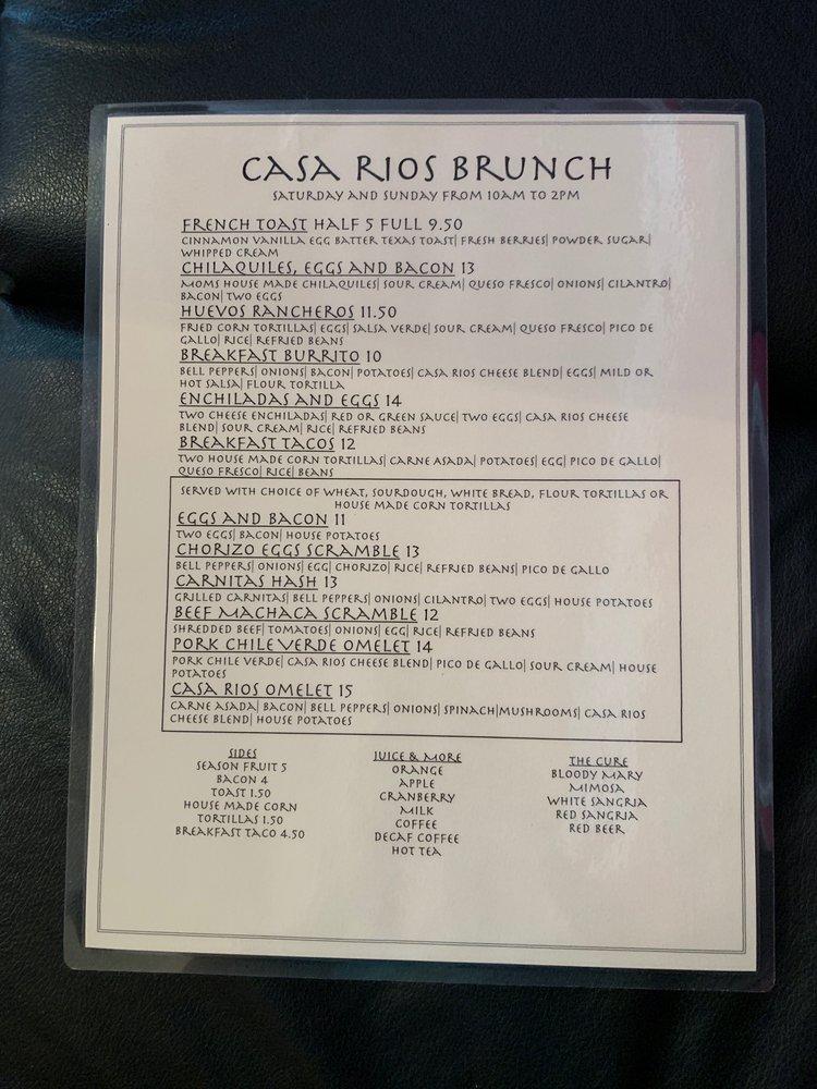 Menu at Casa Rios Grill pub & bar, Redding