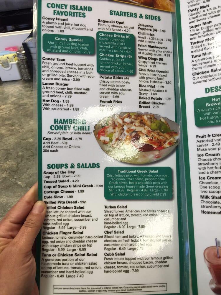 Menu at Hamburg Coney Island restaurant, Township of Hamburg
