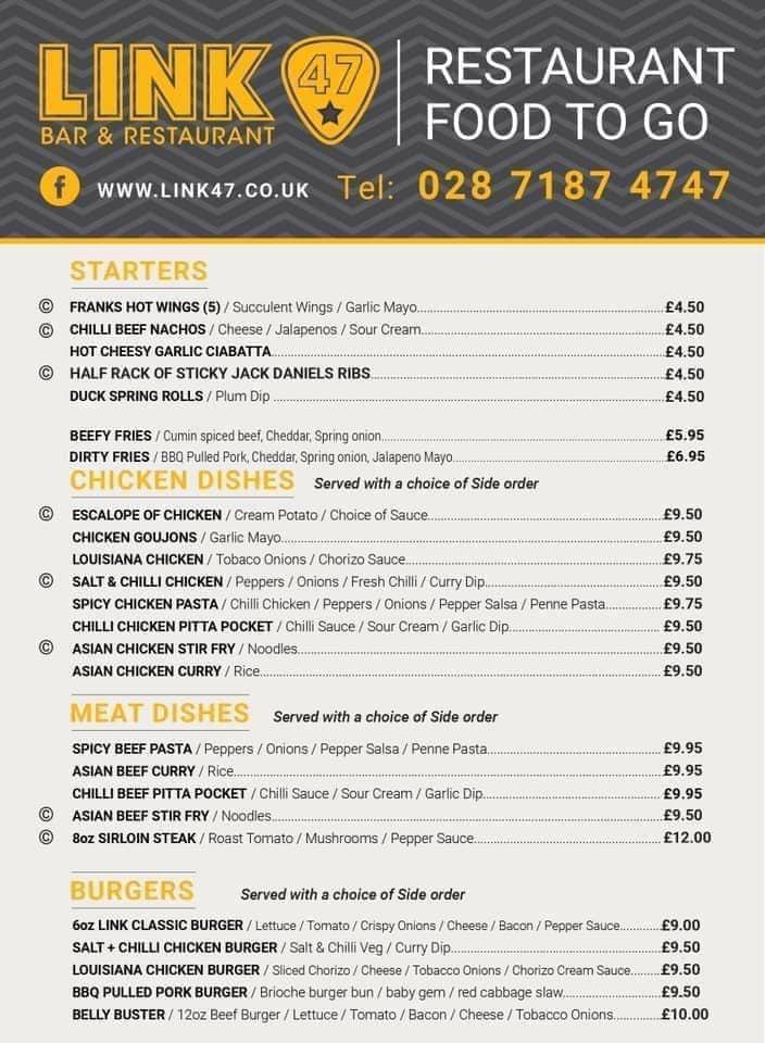 Menu at Link 47 Bar & Restaurant, Londonderry